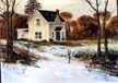 Painting of a house in winter by artist Angie Young