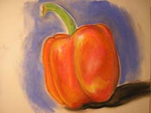 red bell pepper in pastels by artist Angie Young