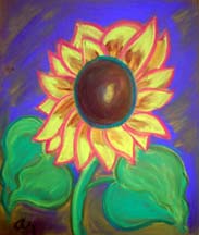 Pastel of a sunflower at twilight by artist Angie Young